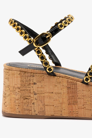Flatform Gio Milanina Couro Verniz Preto e Cortiça Sandal Larroudé