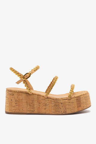 Flatform Gio Milanina Couro Bege e Cortiça Sandal Larroudé
