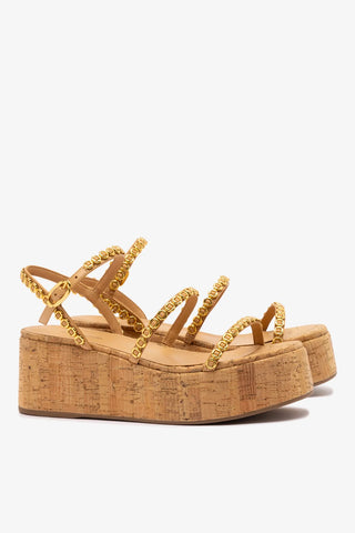 Flatform Gio Milanina Couro Bege e Cortiça Sandal Larroudé