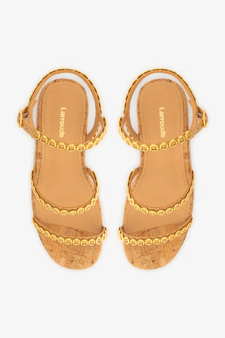 Flatform Gio Milanina Couro Bege e Cortiça Sandal Larroudé