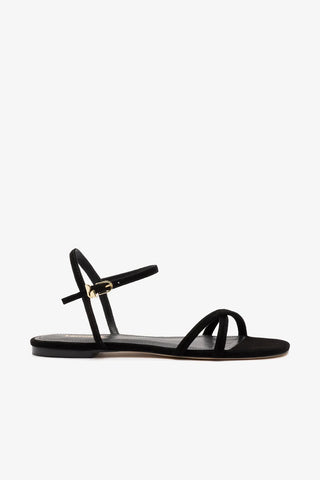 Sandália Flat Annie Camurça Preto Flat Sandal Larroudé