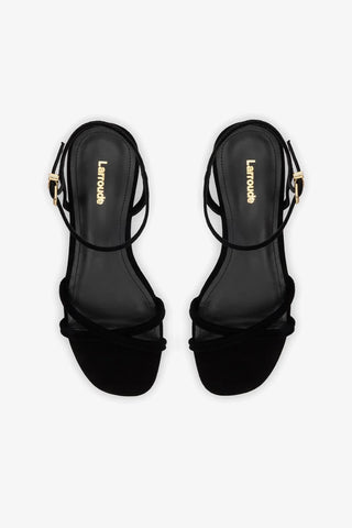 Sandália Flat Annie Camurça Preto Flat Sandal Larroudé