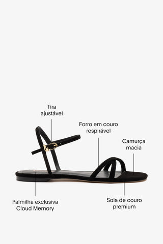 Sandália Flat Annie Camurça Preto Flat Sandal Larroudé
