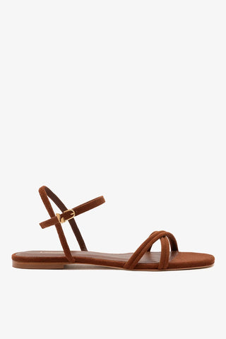 Sandália Flat Annie Camurça Marrom Flat Sandal Larroudé