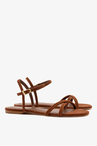 Sandália Flat Annie Camurça Marrom Flat Sandal Larroudé
