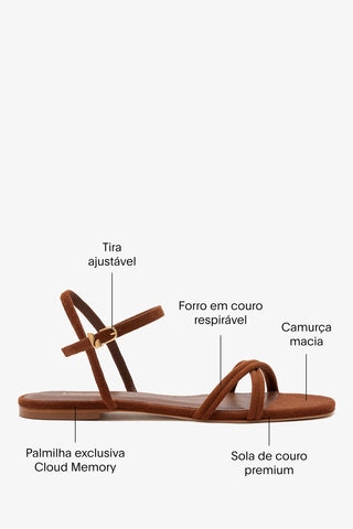 Sandália Flat Annie Camurça Marrom Flat Sandal Larroudé