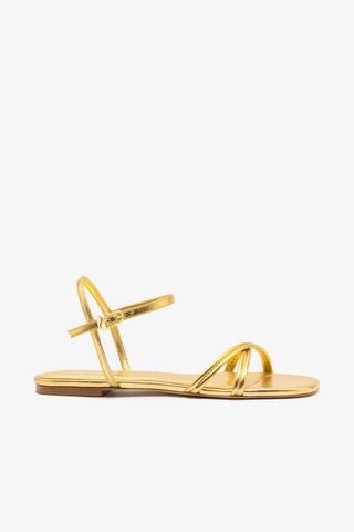Sandália Flat Annie Couro Dourado Flat Sandal Larroudé
