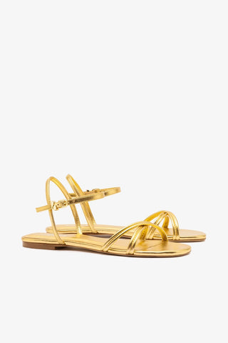 Sandália Flat Annie Couro Dourado Flat Sandal Larroudé