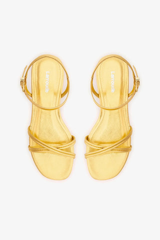 Sandália Flat Annie Couro Dourado Flat Sandal Larroudé