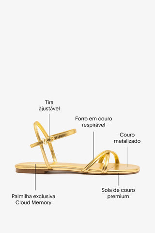 Sandália Flat Annie Couro Dourado Flat Sandal Larroudé