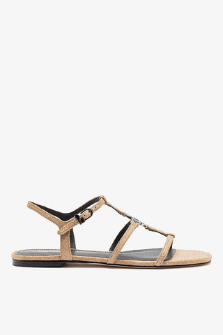 Sandália Flat Hana Ráfia Bege Flat Sandal Larroudé