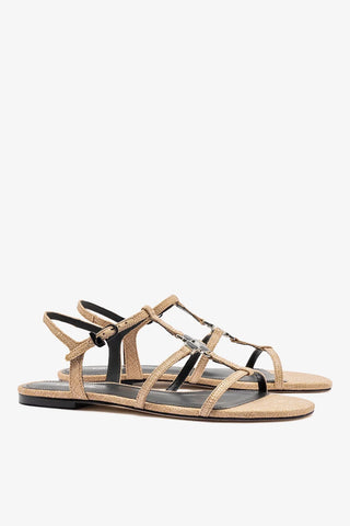 Sandália Flat Hana Ráfia Bege Flat Sandal Larroudé