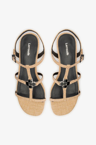 Sandália Flat Hana Ráfia Bege Flat Sandal Larroudé