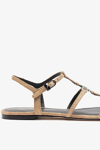 Sandália Flat Hana Ráfia Bege Flat Sandal Larroudé