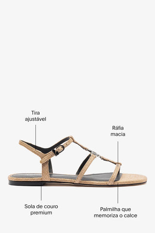 Sandália Flat Hana Ráfia Bege Flat Sandal Larroudé