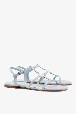 Sandália Flat Hana Jeans Azul Flat Sandal Larroudé