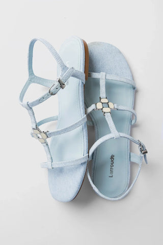 Sandália Flat Hana Jeans Azul Flat Sandal Larroudé