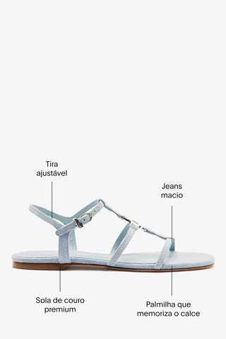 Sandália Flat Hana Jeans Azul Flat Sandal Larroudé