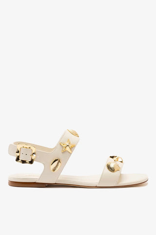 Sandália Flat Madison Couro Off White Flat Sandal Larroudé