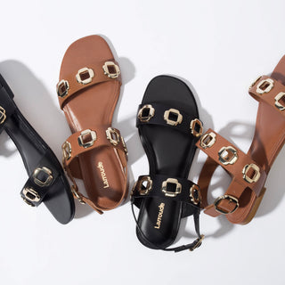 Sandália Flat Milan Couro Preto