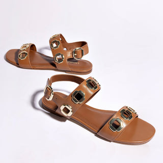 Sandália Flat Milan Couro Caramelo