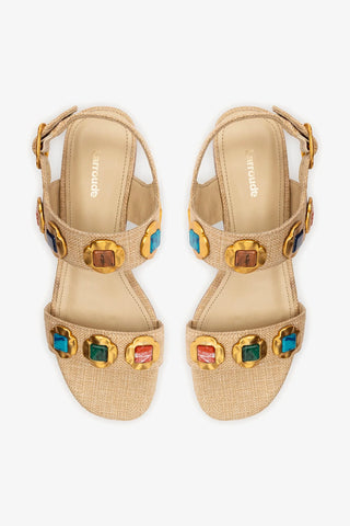 Sandália Flat Milan Gioiello Ráfia Bege Flat Sandal Larroudé