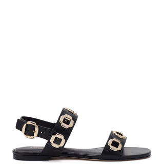Sandália Flat Milan Couro Preto