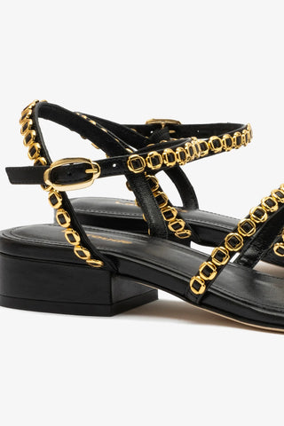 Sandália Flat Milanina Couro Preto Sandal Larroudé