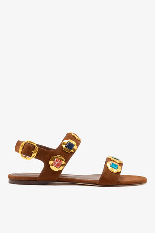 Sandália Flat Milan Gioiello Camurça Marrom Flat Sandal Larroudé