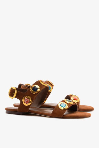 Sandália Flat Milan Gioiello Camurça Marrom Flat Sandal Larroudé