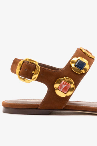 Sandália Flat Milan Gioiello Camurça Marrom Flat Sandal Larroudé