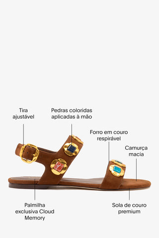 Sandália Flat Milan Gioiello Camurça Marrom Flat Sandal Larroudé
