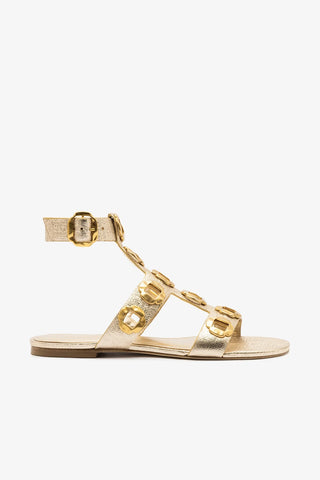 Sandália Gladiadora Flat Milan Couro Dourado Flat Sandal Larroudé