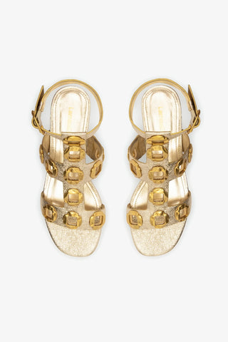 Sandália Gladiadora Flat Milan Couro Dourado Flat Sandal Larroudé