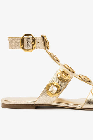 Sandália Gladiadora Flat Milan Couro Dourado Flat Sandal Larroudé