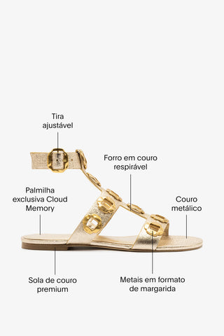 Sandália Gladiadora Flat Milan Couro Dourado Flat Sandal Larroudé