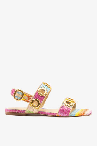 Sandália Flat Milan Ráfia Multicor Flat Sandal Larroudé