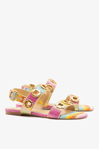 Sandália Flat Milan Ráfia Multicor Flat Sandal Larroudé