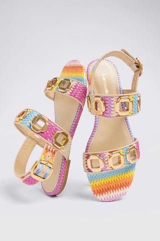 Sandália Flat Milan Ráfia Multicor Flat Sandal Larroudé