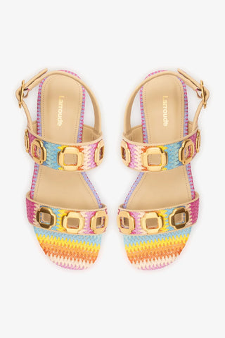 Sandália Flat Milan Ráfia Multicor Flat Sandal Larroudé