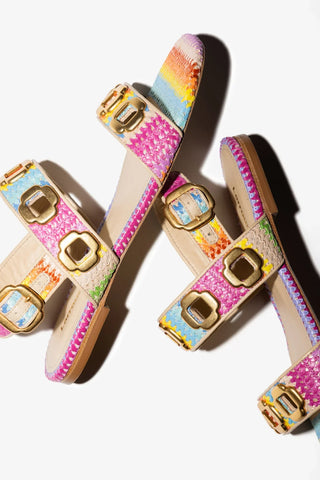 Sandália Flat Milan Ráfia Multicor Flat Sandal Larroudé