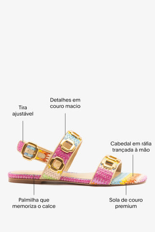 Sandália Flat Milan Ráfia Multicor Flat Sandal Larroudé