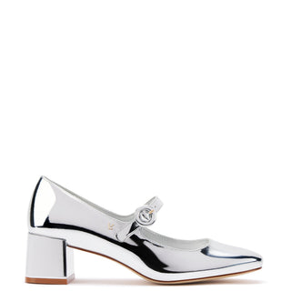 Scarpin Salto Bloco Blair Couro Prateado