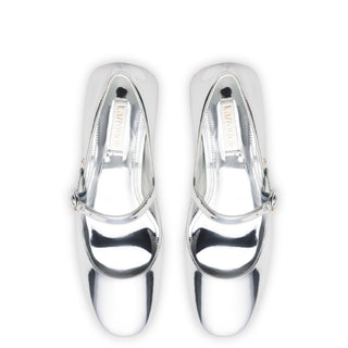 Scarpin Salto Bloco Blair Couro Prateado