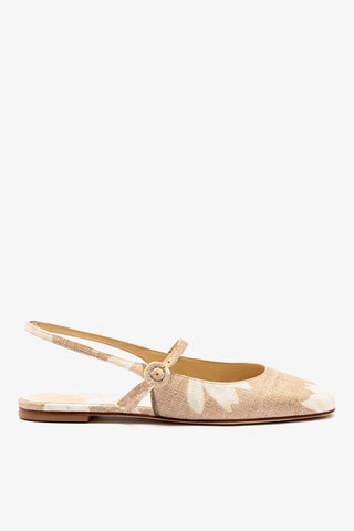 Sapatilha Georgina Ráfia Estampada Bege Ballerina Larroudé