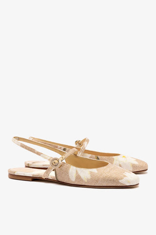 Sapatilha Georgina Ráfia Estampada Bege Ballerina Larroudé