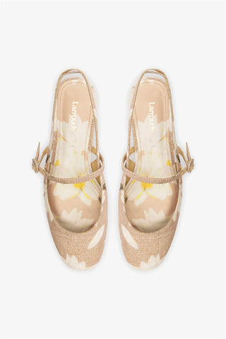 Sapatilha Georgina Ráfia Estampada Bege Ballerina Larroudé