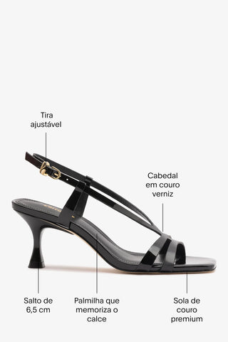 Sandália Daphne Couro Verniz Preto Sandal Larroudé