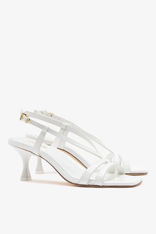 Sandália Daphne Couro Verniz Branco Sandal Larroudé