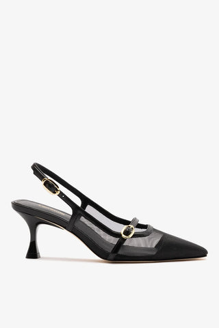 Slingback Ines Tela e Couro Preto Pump Larroudé